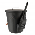 Seau à cendres 24L - Seau à charbon - Avec pelle - Acier - Poignée de transport en bois - Cheminée Poêle et Barbecue