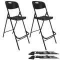 Lot de deux chaises de bar pliantes noires - Ht 120cm - Chaises hautes pliantes - Cadre en acier - avec dossier et repose pied