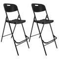 Lot de deux chaises de bar pliantes noires - Ht 120cm - Chaises hautes pliantes - Cadre en acier - avec dossier et repose pied