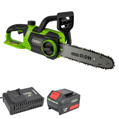 Tronçonneuse sans fil 18V - Longueur de coupe 23cm - Protection main - Etui de protection lame - Batterie 4Ah et chargeur 4A 