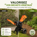 Broyeur de végétaux thermique 212 cm³ – 7 CV – Pour branches 65 mm - Trémie articulée et goulotte orientable