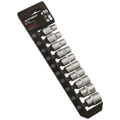Jeu de 10 douilles 6 pans - Carré 1/2 - Acier Chrome-Vanadium - Longueur 38 mm