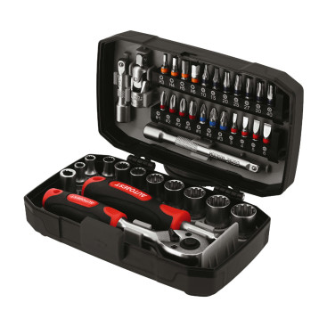 Coffret cliquet 1/4 - 38 pièces - Douilles et tournevis à cliquet