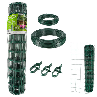 Grillage soudé - Rouleau 25x1m - Maille 100x100 mm - épais. 2mm - Acier galvanisé plastifié - Tendeurs et câbles inclus
