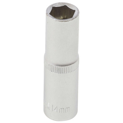Douille longue 14 mm, acier au chrome vanadium, satinée, 6 pans,carré 1/2 - 12,7 mm - AUTOBEST