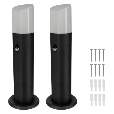 2 bornes éclairage extérieur avec détecteur de mouvement - Ht 45cm - Aluminium - étanche IP54 - pour ampoule E27 - Potelets