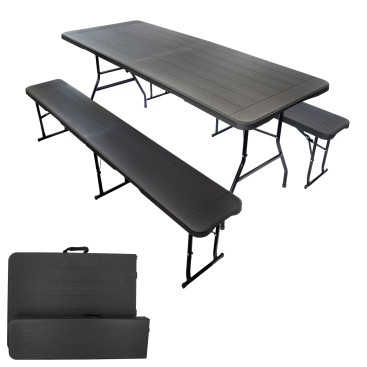 Table et bancs noirs effet bois