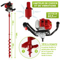 Tarière thermique 52cc - 2CV - 3 mèches diamètre 100, 200 et 300 mm - 1 extension 60 cm - Moteur 2 temps