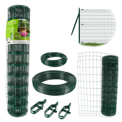 Grillage soudé - Rouleau 25x1m - Maille 100x50 mm - épais. 2mm - Acier galvanisé plastifié - Tendeurs et câbles inclus