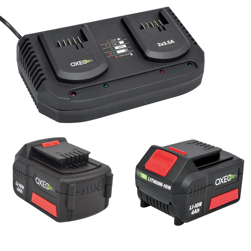 Chargeur Double Super Rapide 18V OXEO Easy Full - 2x 3.5A - Recharge Simultanée 2 Batteries 2Ah Et 4Ah